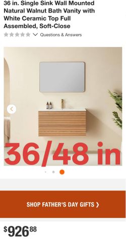 36 in. Single Sink Wall Mounted Natural Walnut Bath Vanity with White Ceramic Top Full Assembled, Soft-Close