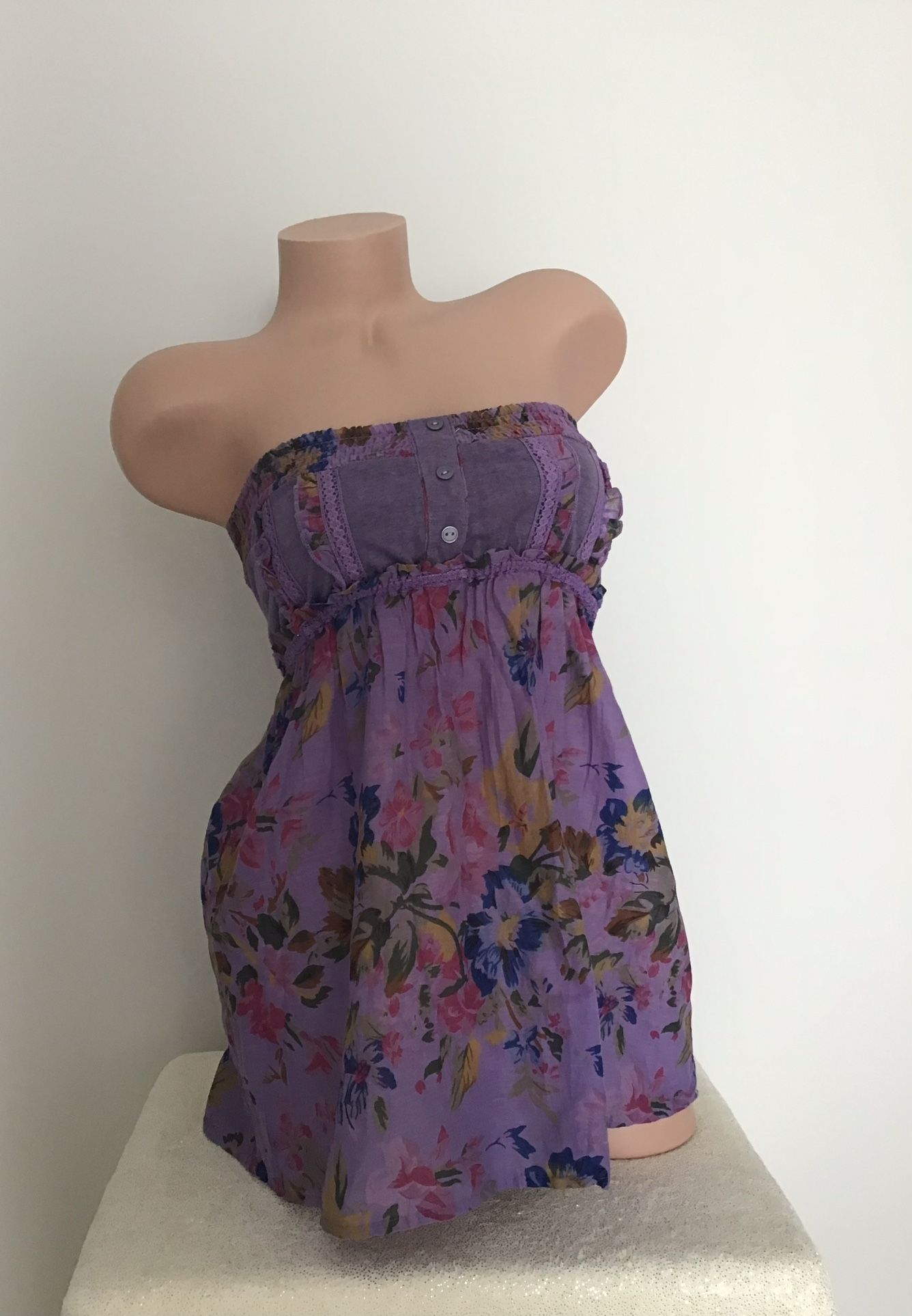 Violet Pink Floral Dress Tunic Cotton Sz S