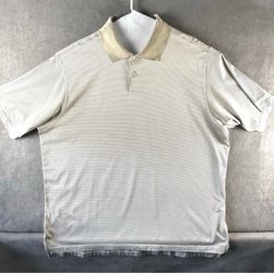 Adidas ClimaLite Mens 2XL Polo Shirt Beige Striped Golf Performance Short Sleeve