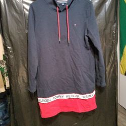 Tommy Hilfiger Women's Navy Terry Long Sleeve Hoodie Dress Size L.