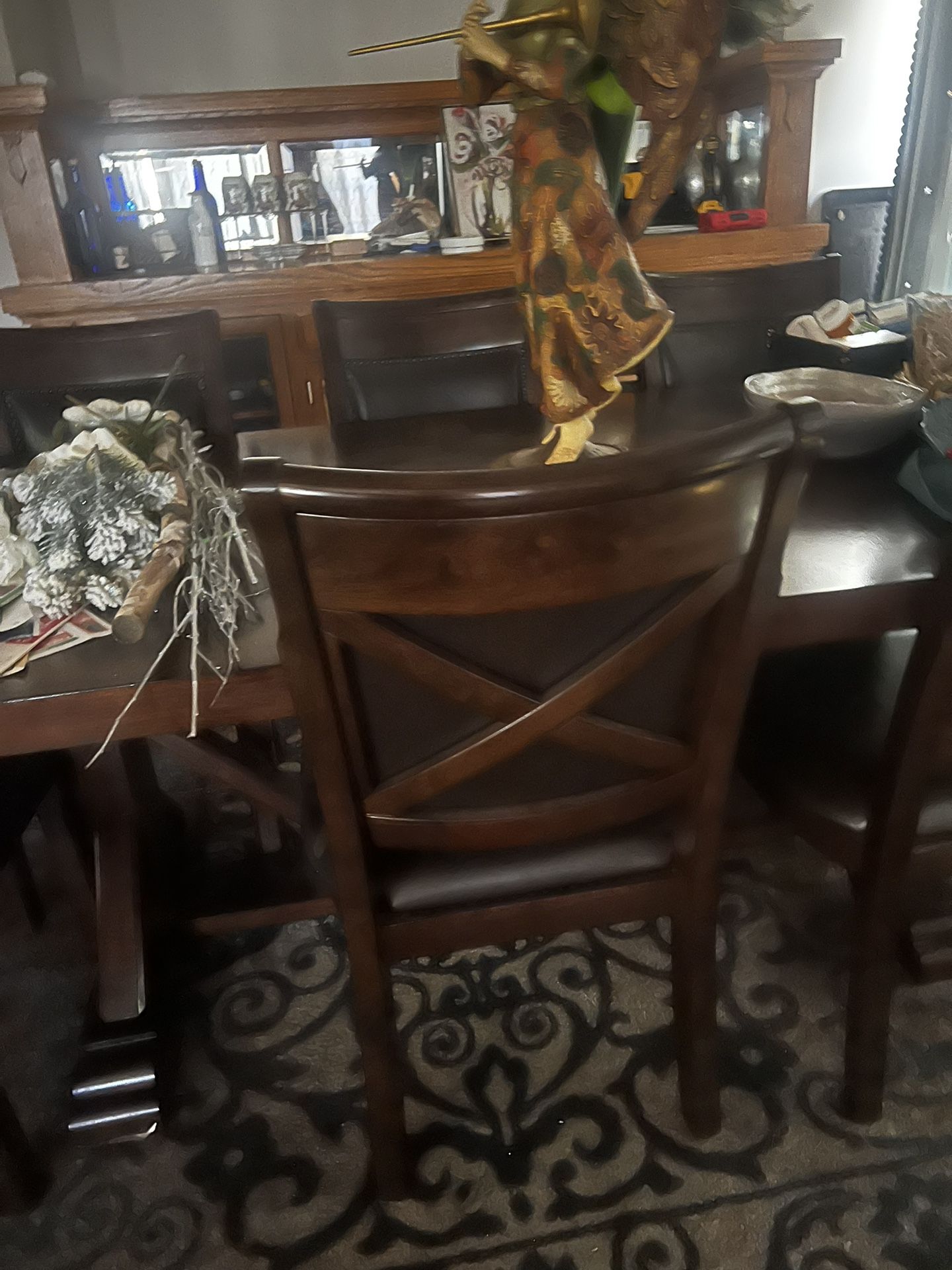 Solid Oak Dining Table With Oak Chairs With Leather Seat