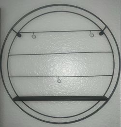 Modern Black Metal Round Wall Shelf with Photo Wire Clips – Geometric Decor