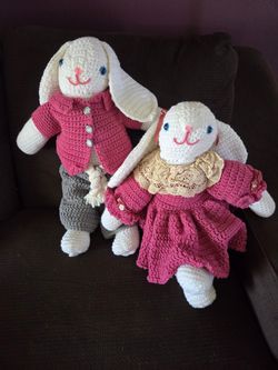 Easter Bunnies - Two Crocheted Bunnies