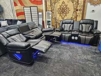 New Heat Massager LED speaker recliner sofa loveseat living room 2pc special