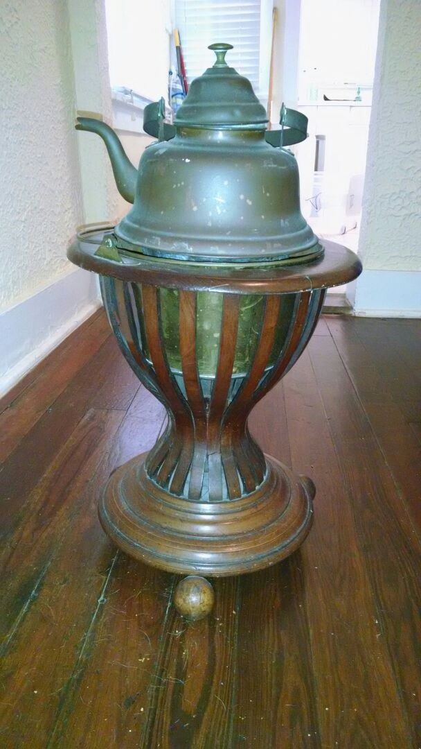 Antique Coal Stove W Copper Kettle