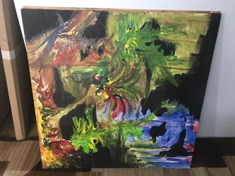 Handmade splattered art piece on large plywood board art