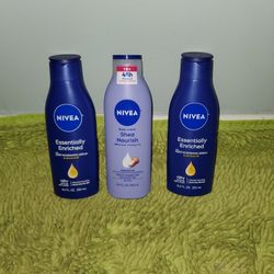 3 Nivea Body Lotion 8.4oz(2 Essentially Enriched/ 1 Shea Nourish) 