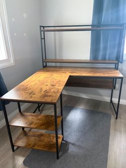 L-Shaped Desk with Shelves Industrial Style
