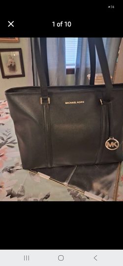 Michael Kors Sady- Jet Set Travel Saffiano Leather Shopper Tote Handbag Black