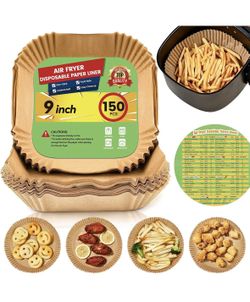 Air Fryer Paper Liners Disposable: 150Pcs 9 Inch Special Square Liners for Air Fryer, Grease and Water Proof Non Stick Basket Parchment Paper