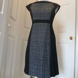 Anne Klein Cap Sleeve Dress Womens Size 4 Black Geometric Lined Business Career