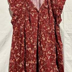 Old Navy  Rust Floral SS Dress Plus Size 4X With Pockets Women’s