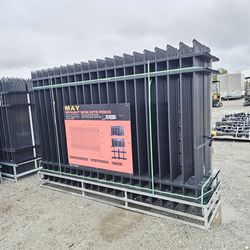 BRAND NEW PACKAGE IRON SITE FENCE
10FT X 6FT POWDER COATER TREATMEN
STRONG CORROSION RESISTANCE 
22PCS FANCE PANELS COLOR BLACK 
TOTAL SIZE 220 FT
IF 