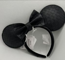 Disney Parks Black Woven Faux Leather Bow Minnie Mouse Ear Headband
