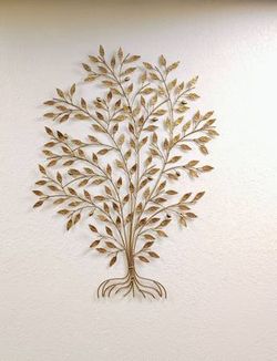 43" Leaves Acorns Oak Tree Wall Sculpture Brass Bronze Tone
