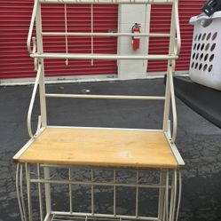 Cream Metal Baker's Rack w/ Wood Top