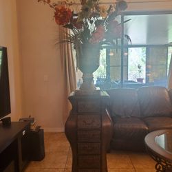 Wood And Wicker Stand With Six Drawers