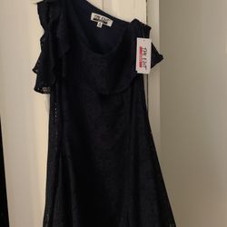  Navy Blue One Shoulder Dress