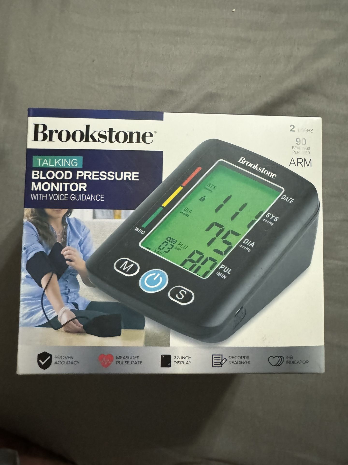 Brookstone Talking Digital Arm Blood Pressure Monitor w/ Voice Guidance 2 Users