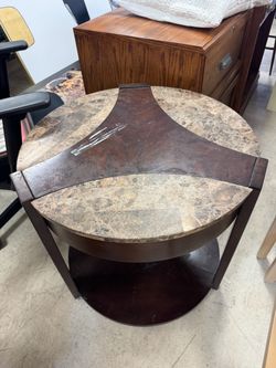 Round Marble Top End Table with Lower Shelf