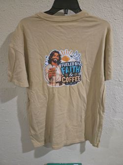 Goodfellow Fueled By Faith & Coffee, Blessed and Bothered Jesus Shirt, Beige, M