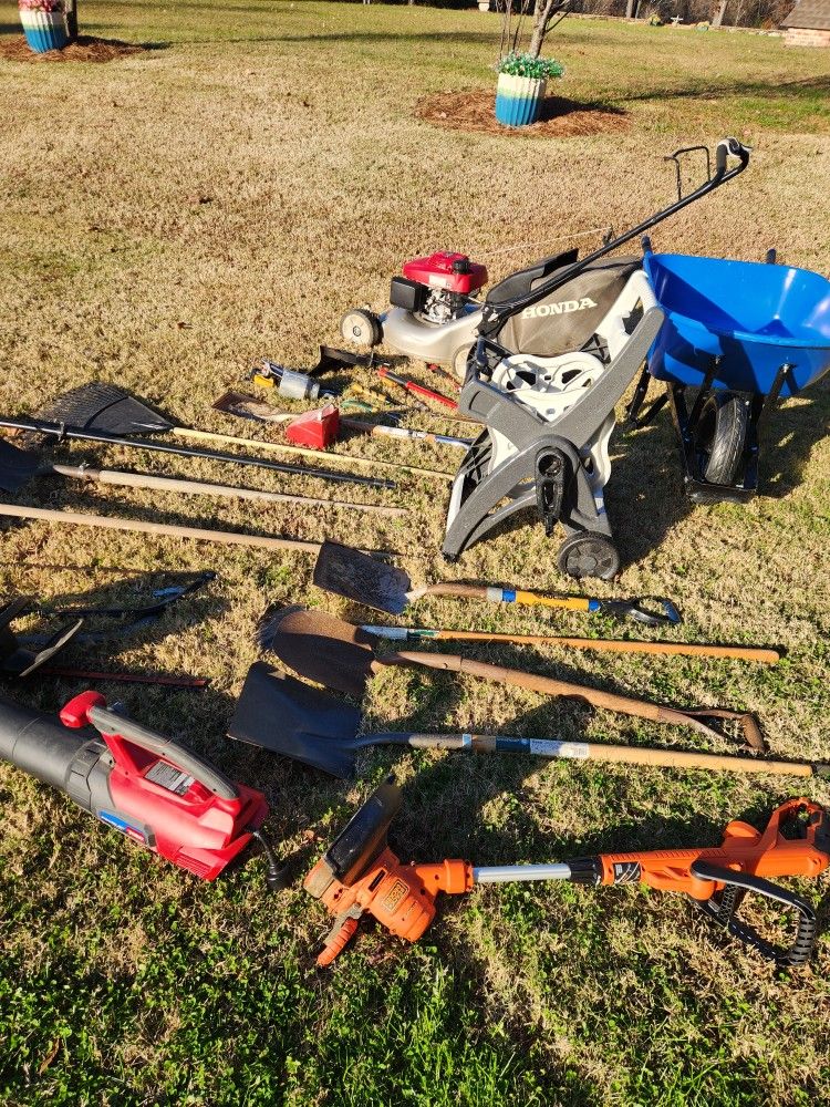 Honda Mower, Kolbalt Wheel Barrow, Yard Tools, Hose Reel n more - $350 for all