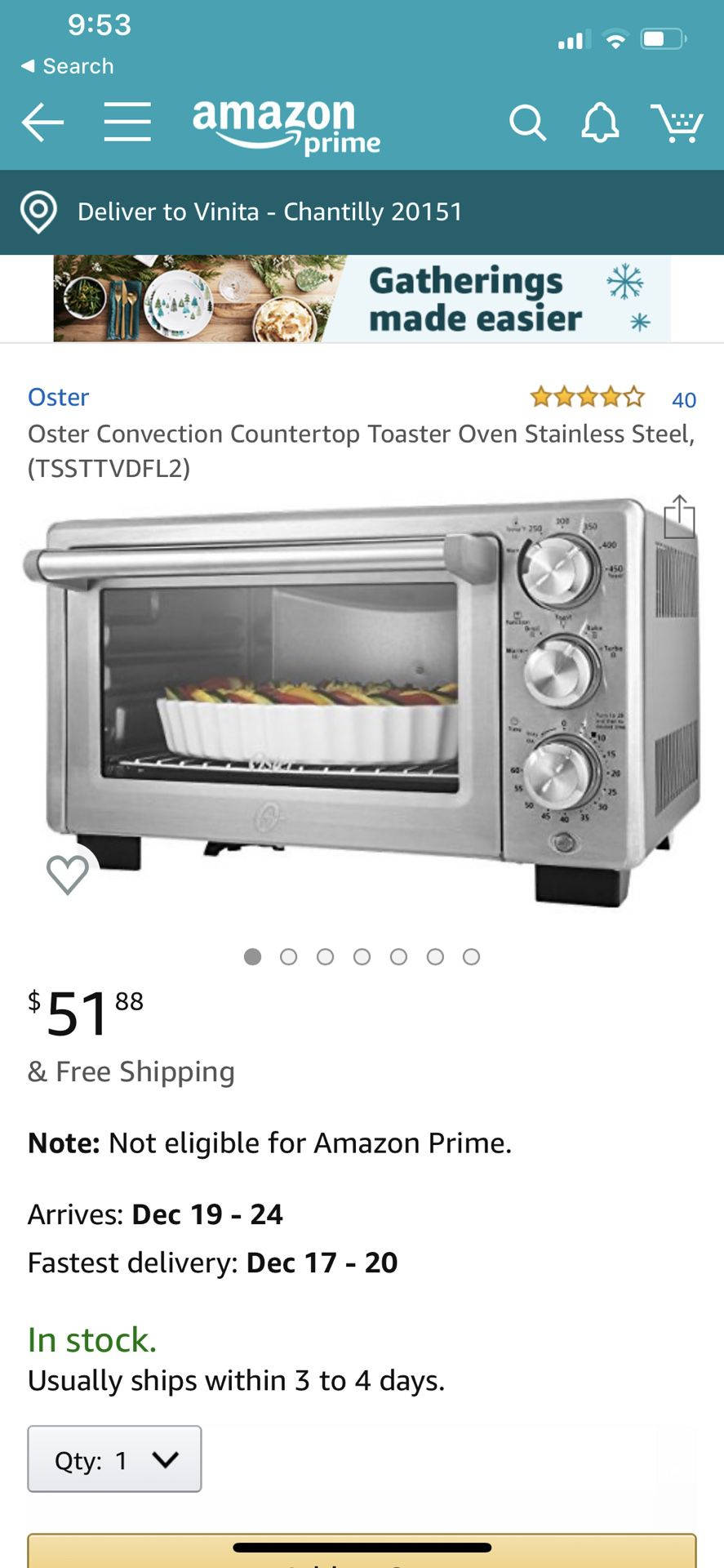 Oster Convection Countertop Toaster Oven Stainless Steel,