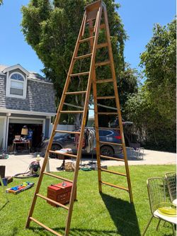 Old Wood well built Firemans Ladder 12 ft tall