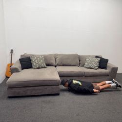 1.3k OFF : Delano 2 Piece Sectional with Oversized Chaise (like a bed) Warm Gray Velvet Can Delver