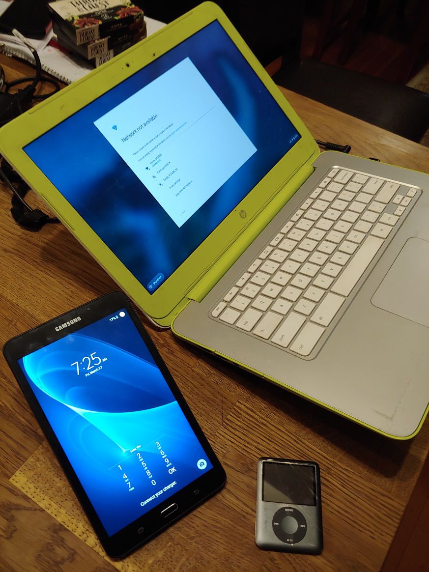 HP Chromebook, Samsung Tab A, Kindle 🔥 and ipod