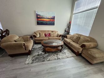 Light beige/taupe 4 piece sofa set w/ coffee table and side tables