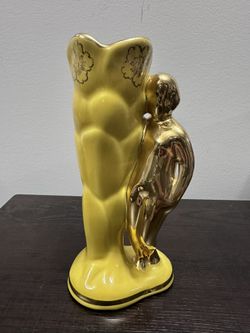 Vintage Gold And Yellow Vase With Woman