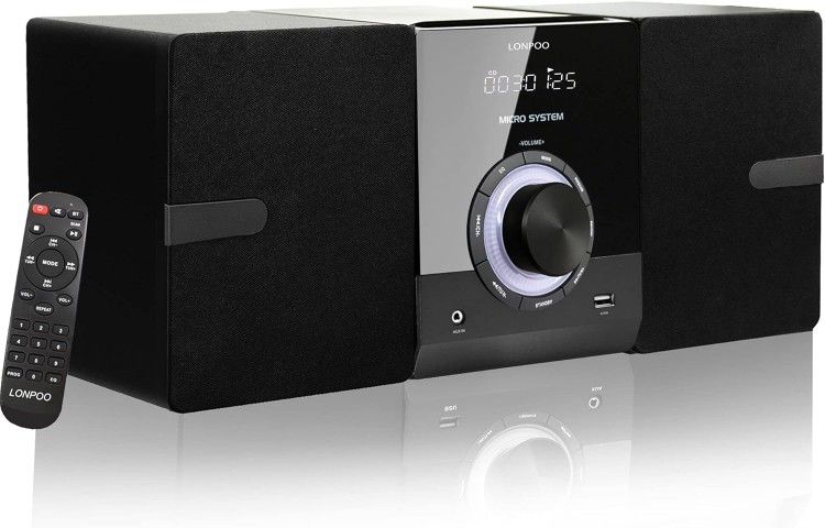 [e] Home CD Stereo Shelf System - 30W Compact Micro Stereo System with CD Player, Bluetooth
