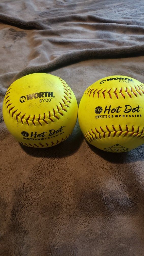Lot of 2 WORTH HOT DOT Slowpitch Softballs ASA .52 Core 300. 1