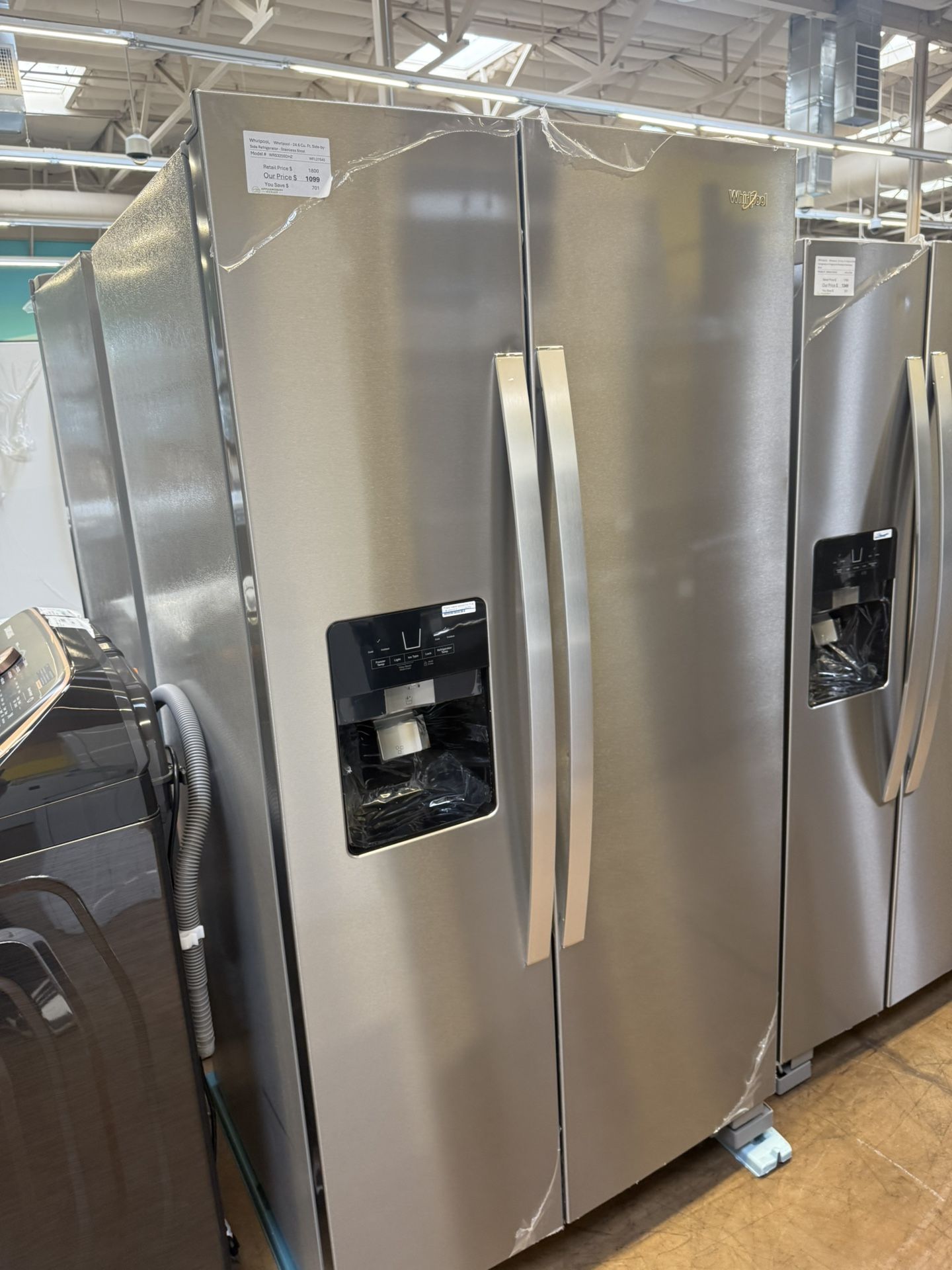 Whirlpool refrigerator side by side 24 cu ft