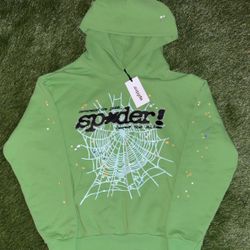 Sp5der Punk V2 Rhinestone Hoodie Bright Green
