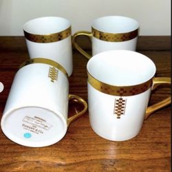 ( 4) NEW Tiffany & Co ,Porcelain Mugs ,With 14 Or 22 K Gold Trim, Signed By Famous Designer, Tiffany Box Included