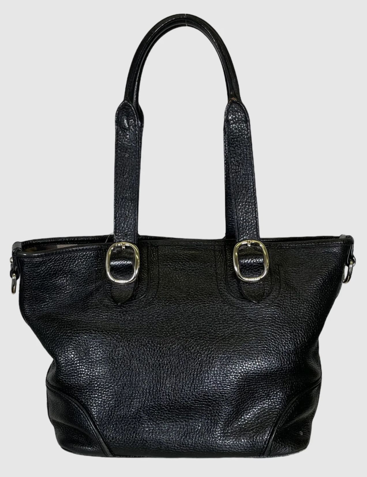 Classic Burberry Leather Tote Bag (with Iconic Plaid Fabric Interior)