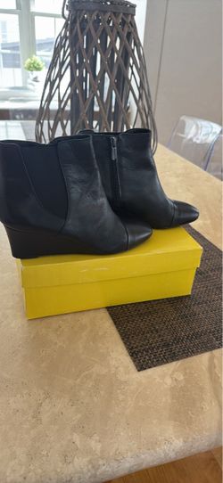 Black Leather Wedge Ankle Boots, size 8
