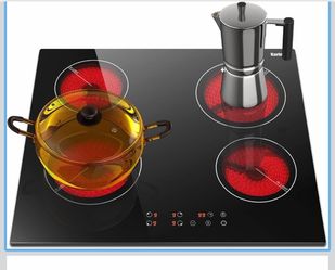 Drop-In 4 Burner Electric Cooktop 24 Inch Radiant Cooktop, Electric Stove Top With Residual Heat Indicator, Child Safety Lock, Timer, 220-240V, 6000W,