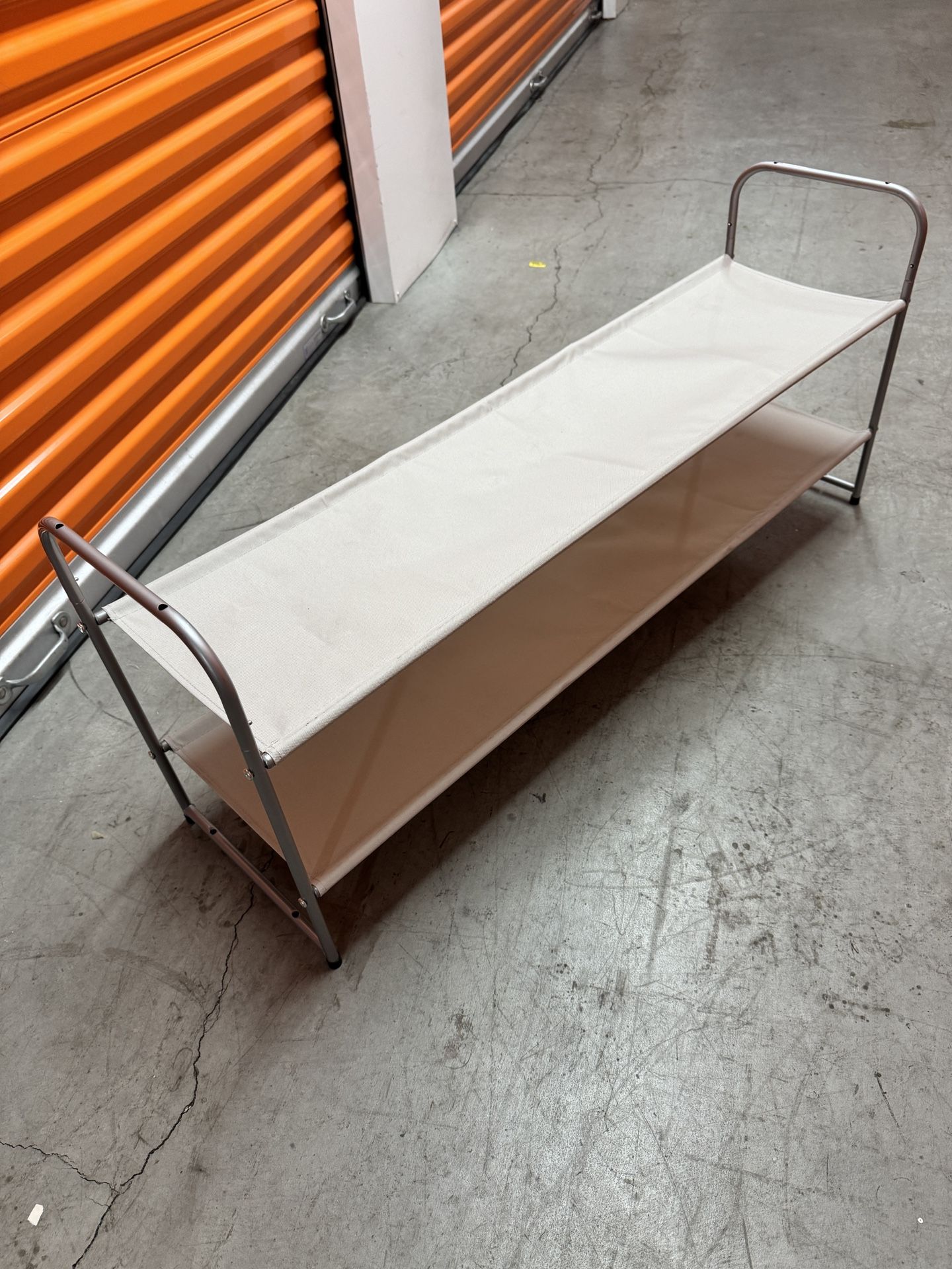 Two tier long shoe rack or shelf for 18 pairs of shoes in gray