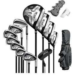 NEW-PGM Men's Complete Golf Club Sets - 12 Pieces - 3 Wood (#1,3,5), 1 Hybrid (#4H), 6 Irons(#5,6,7,8,9,PW), 1 Sand Wedge (52°), 1 Putter - Golf Stand