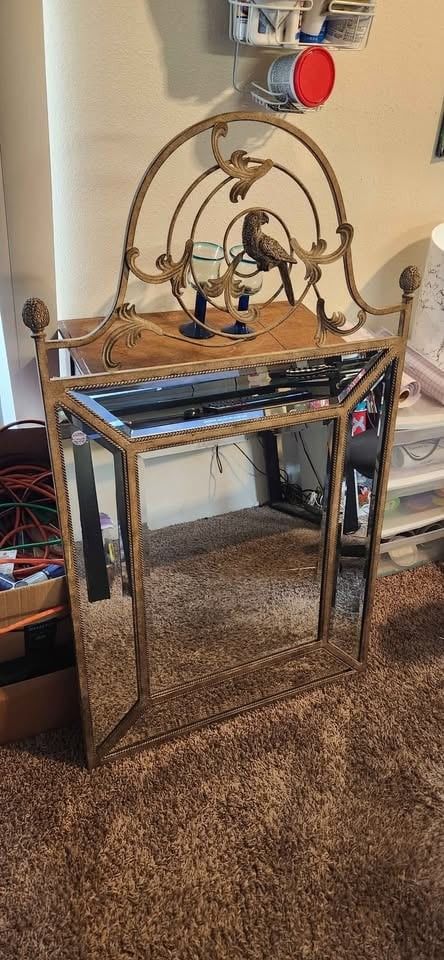 Vintage Wrought Iron Framed Parrot Bird Beveled Mirror Large