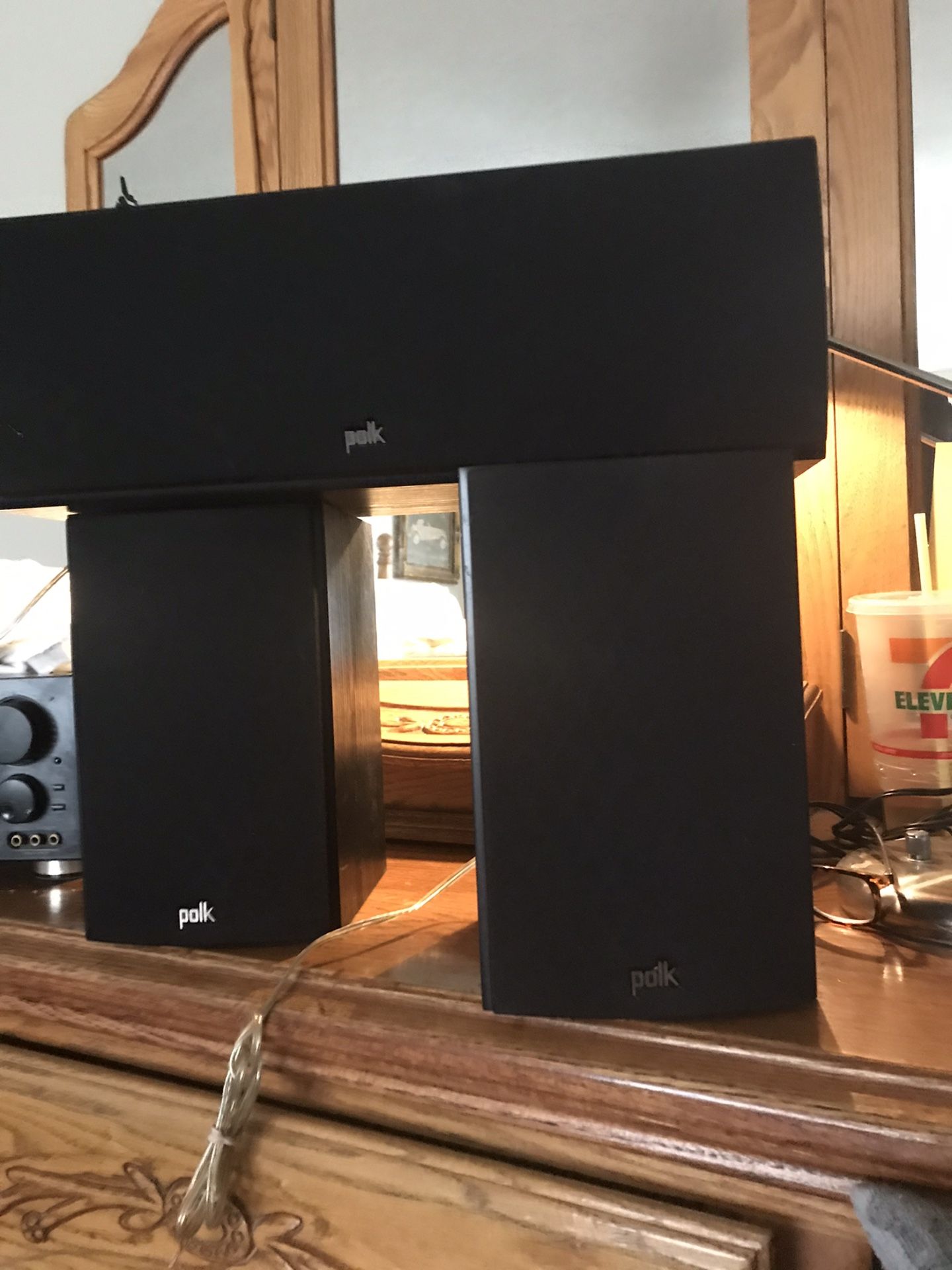 $200.00 Polk audio 🐥. One center speaker one right and one left