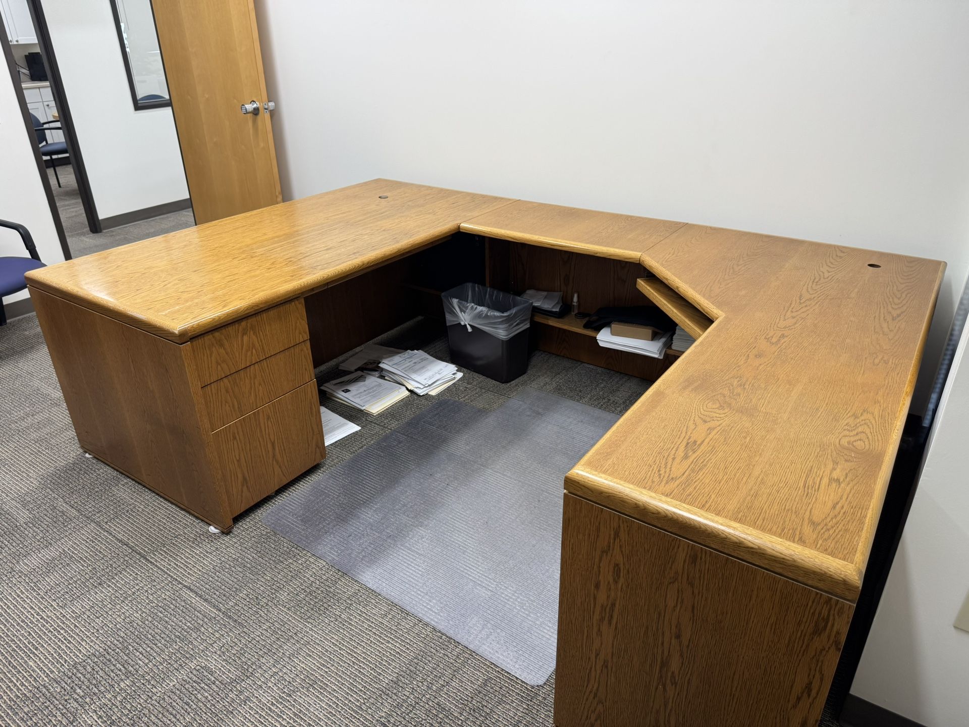 Desk With File Cabinet And Book Shelf