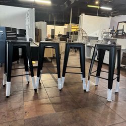 30 Inches Metal Bar Stools, Set of 4 Bar Height Backless Bartools, Indoor/Outdoor Stackable Kitchen Dining Chair, High Patio Furniture, Black.  $100