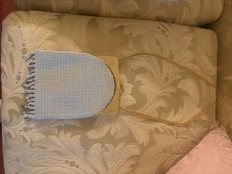 Vintage White Beaded Evening Bag with Gold Chain