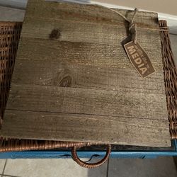 2 NEW ITEMS. WOOD HANGING, WICKER CASE