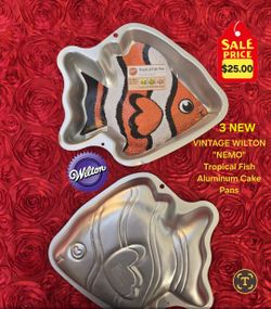3 NEW VINTAGE WILTON "NEMO"
Tropical Fish Aluminum Cake Pans.    $25.00 each Pan 