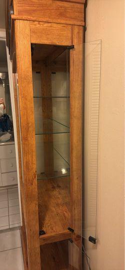 Tall Wood Display Cabinet with Glass Shelves